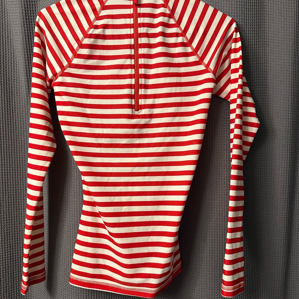 J. Crew Red and White Long Sleeve Fitted Rashguard Sunshirt - Picture 3 of 5